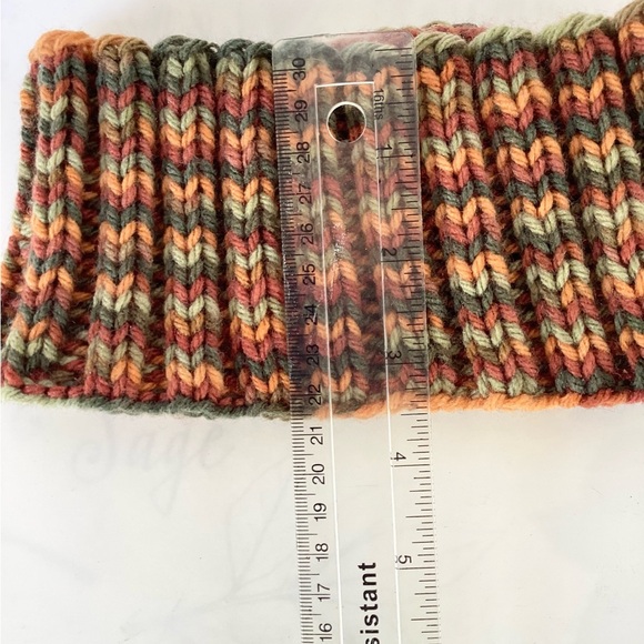 Headband Earwarmer Hand Crafted Multicolor Green Rust Bronze Orange Glitter Knit - Picture 13 of 15